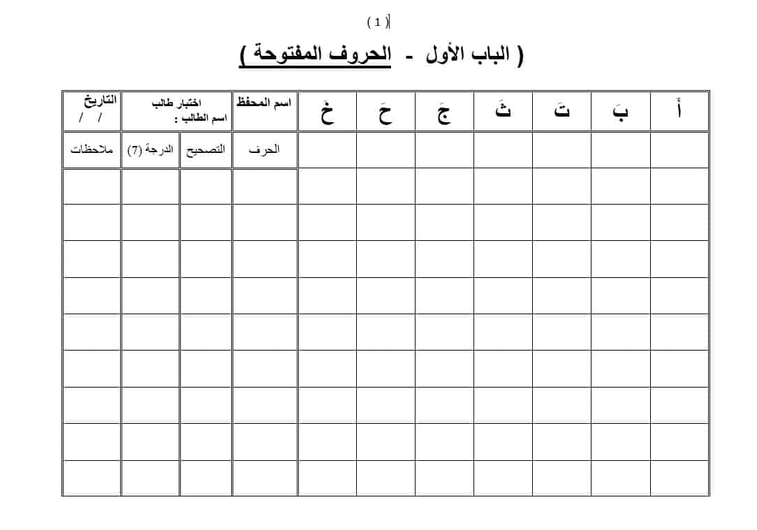 تدريبات التهجئة المرحلة الأولى اللغة العربية الصف الأول 