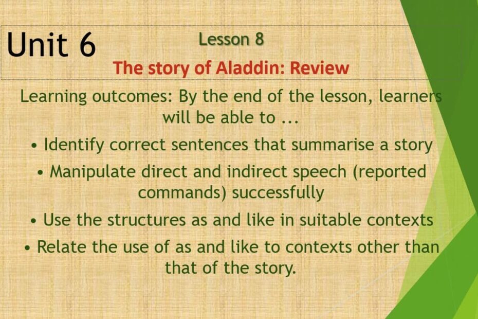 حل درس The story of Aladdin Review اللغة الإنجليزية الصف الثامن - بوربوينت