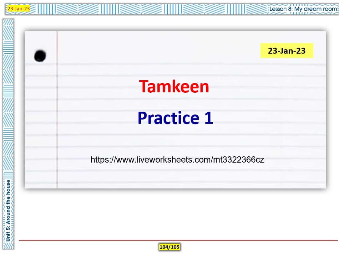 تدريبات Tamkeen Practice 1 اللغة الإنجليزية الصف الثامن - بوربوينت 