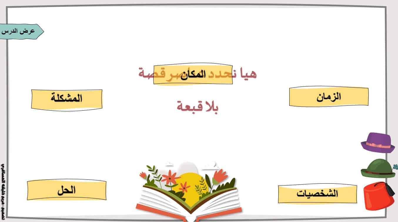 عناصر قصة بلا قبعة اللغة العربية الصف الثاني - بوربوينت 
