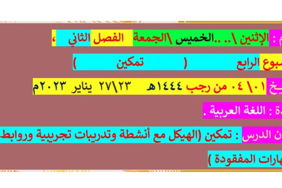 تدريبات تمكين اللغة العربية الصف السادس – بوربوينت