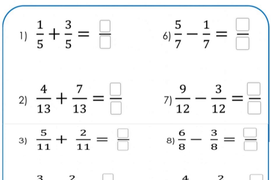 ورقة عمل fractions الرياضيات المتكاملة الصف الرابع