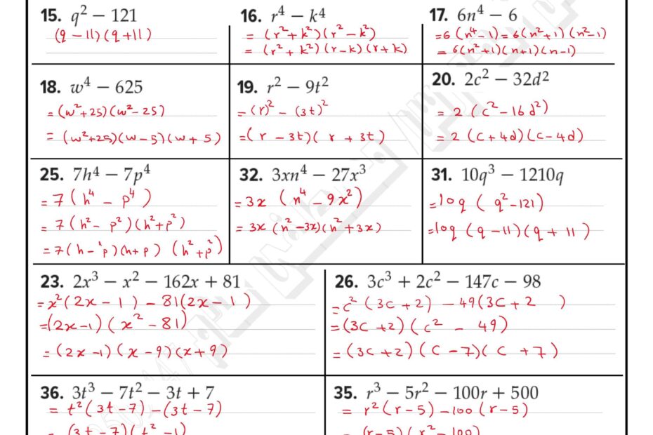حل ورقة عمل الفرق بين مربعين الرياضيات المتكاملة الصف التاسع
