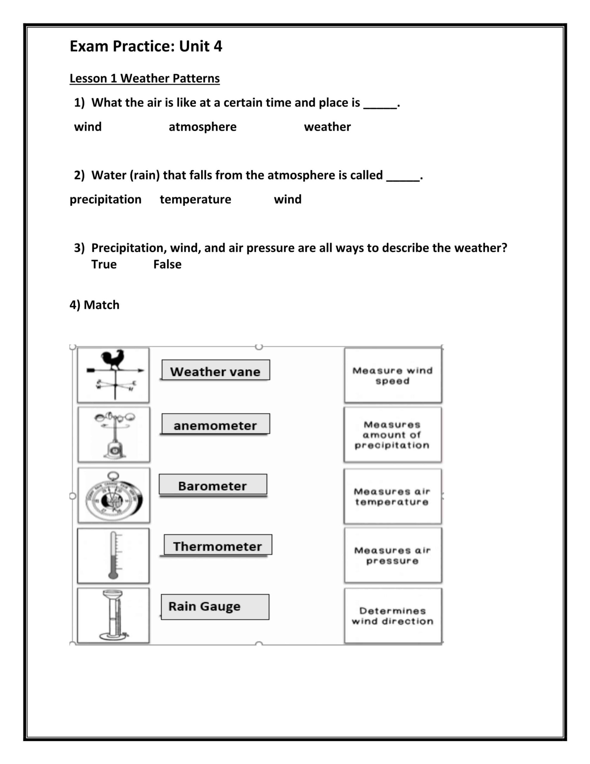 أوراق عمل Exam Practice Unit 4 العلوم المتكاملة الصف الثالث