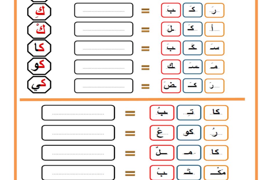 أوراق عمل حرف الكاف للمجموعات اللغة العربية الصف الأول
