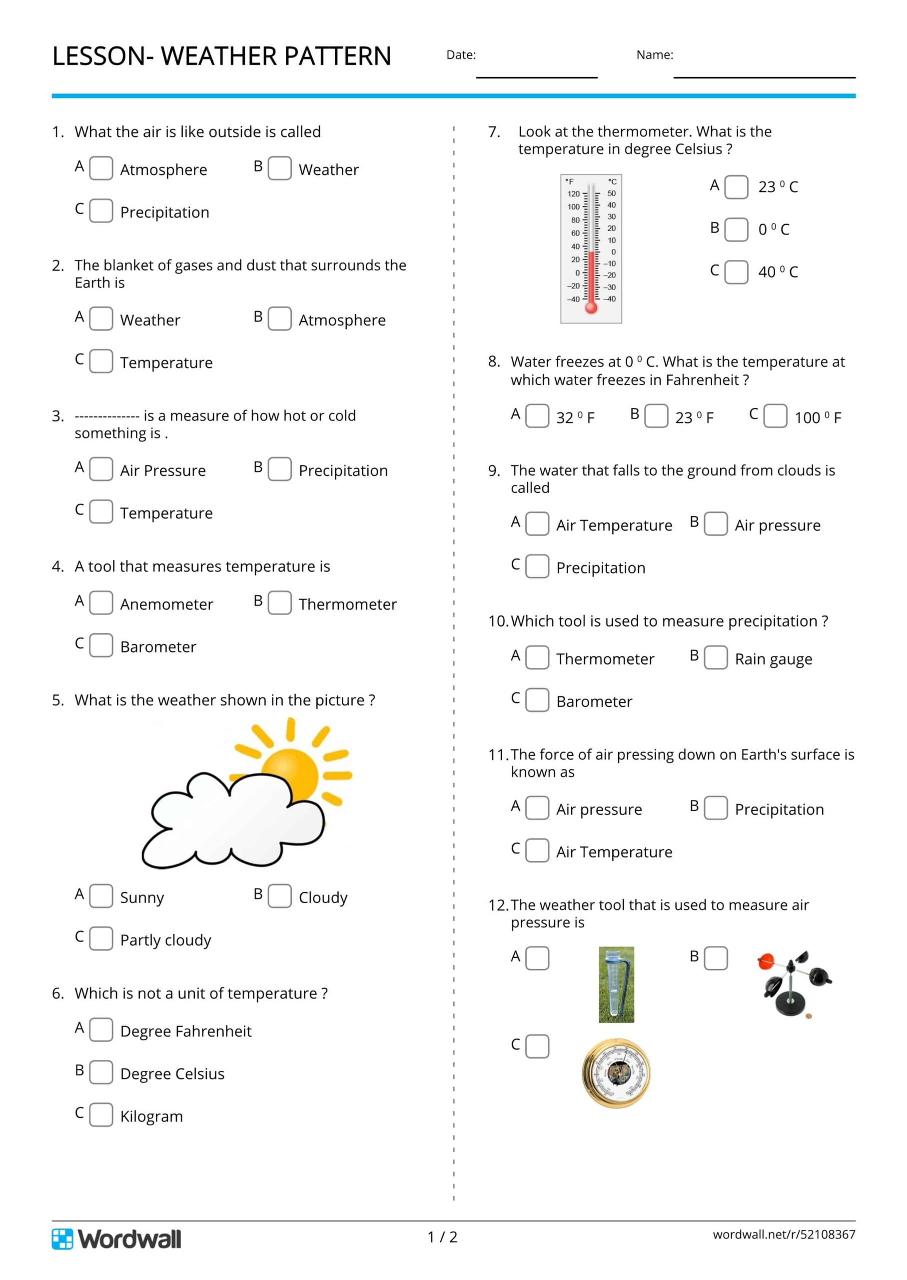 حل أوراق عمل WEATHER PATTERN العلوم المتكاملة الصف الثالث 