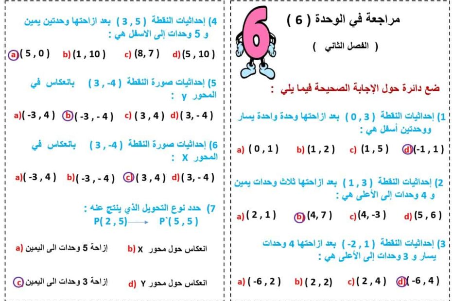 حل مراجعة الوحدة السادسة التحويلات الرياضيات المتكاملة الصف الثامن - بوربوينت