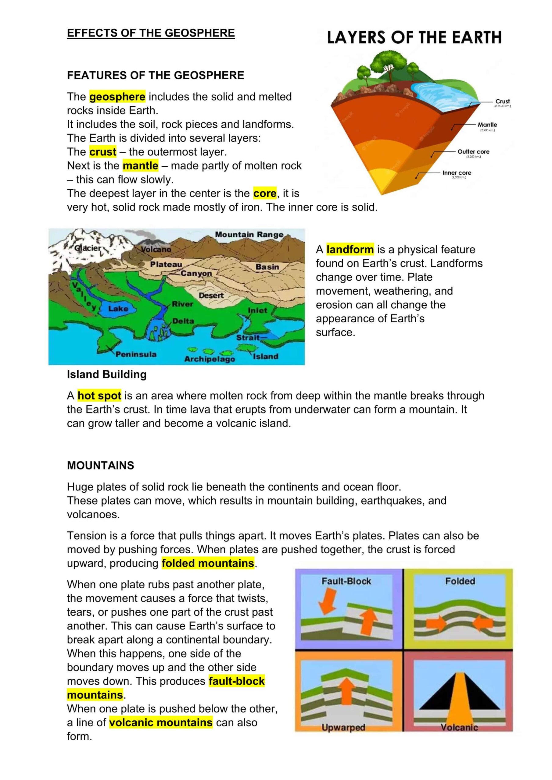 ملخص EFFECTS OF THE GEOSPHERE العلوم المتكاملة الصف الخامس