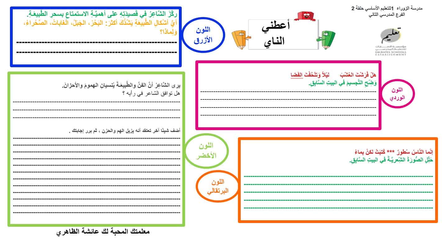 ورقة عمل أعطني الناي اللغة العربية الصف السابع - بوربوينت 