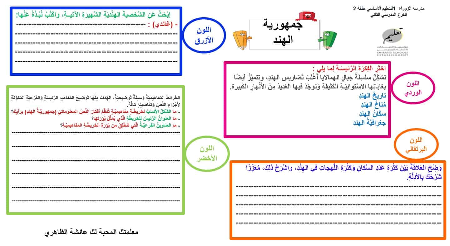 ورقة عمل جمهورية الهند اللغة العربية الصف الثامن - بوربوينت