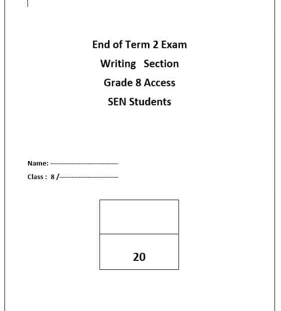ورقة عمل Writing Exam اللغة الإنجليزية الصف الثامن Access