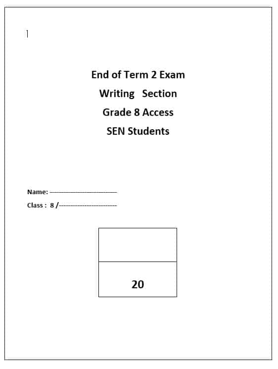 ورقة عمل Writing Exam اللغة الإنجليزية الصف الثامن Access