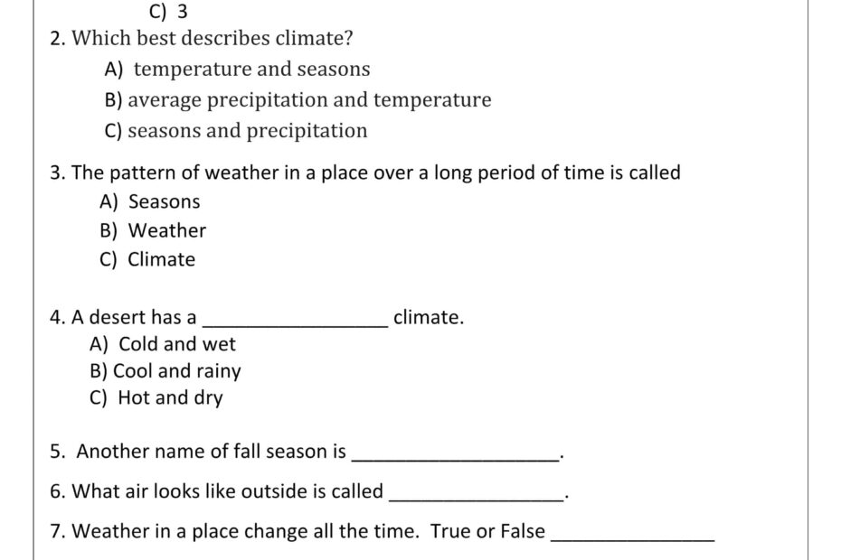حل أوراق عمل Weather and Seasons العلوم المتكاملة الصف الثالث