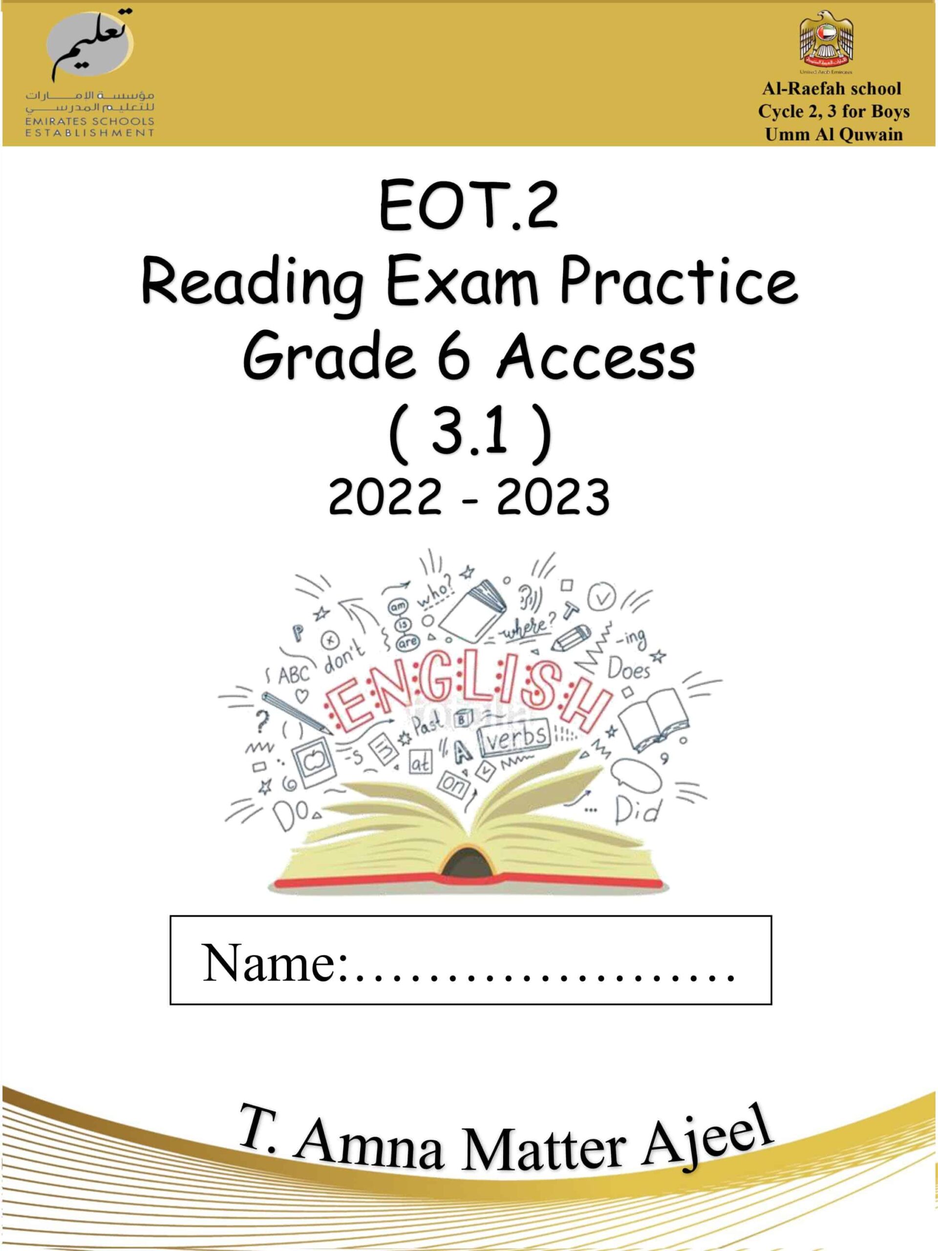 أوراق عمل Reading Exam Practice اللغة الإنجليزية الصف السادس Access