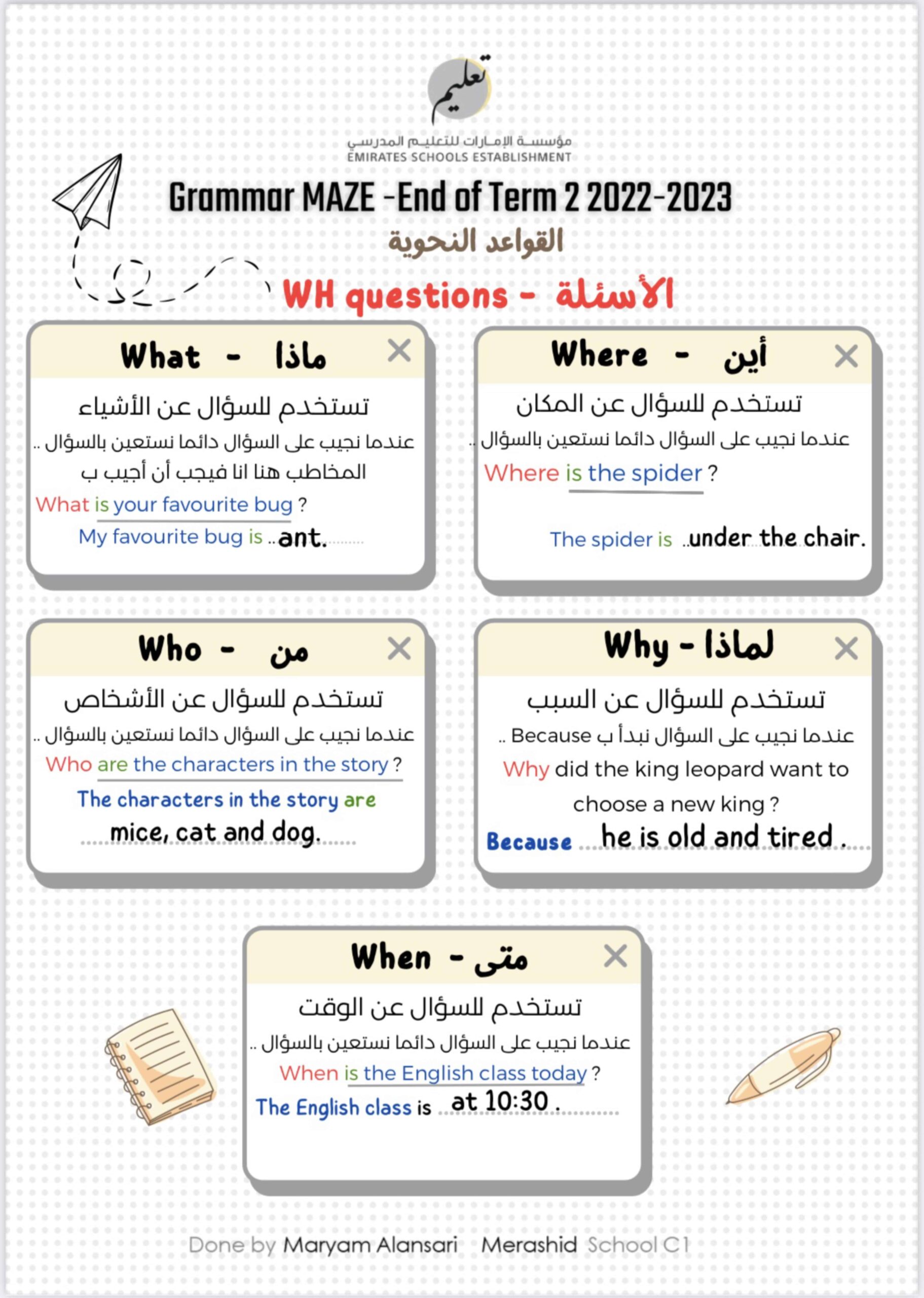مراجعة Grammar Maze اللغة الإنجليزية الصف الثالث 