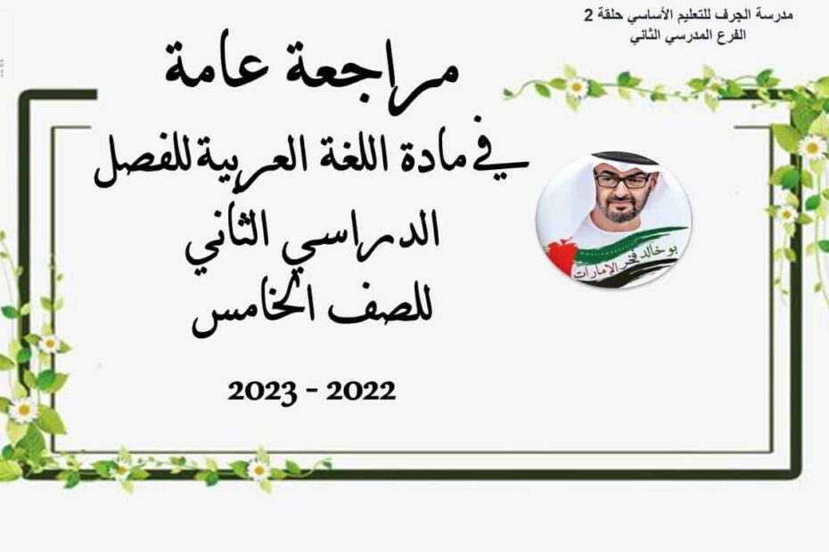 مراجعة عامة حسب هيكل امتحان اللغة العربية الصف الخامس - بوربوينت