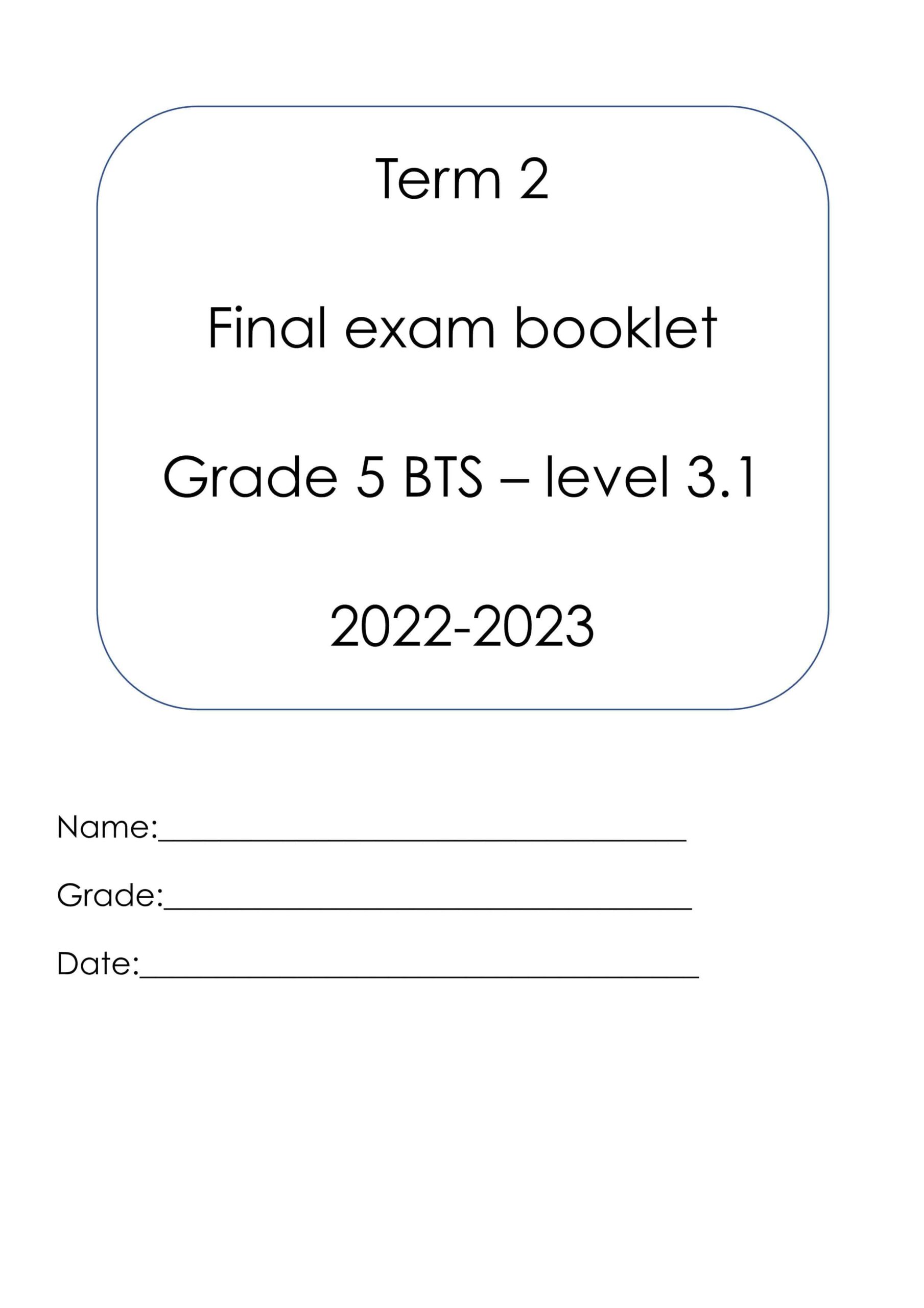 أوراق عمل Final exam booklet اللغة الإنجليزية الصف الخامس