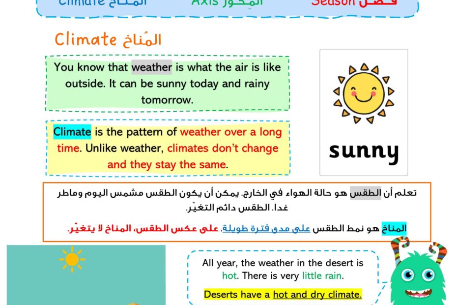 ملخص درس Weather and Seasons العلوم المتكاملة الصف الثالث