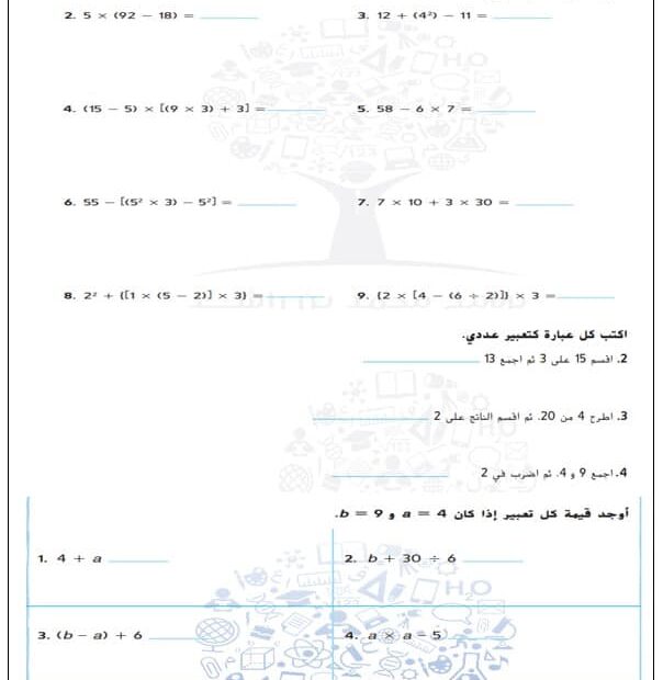 أوراق عمل نموذج هيكلة امتحان الرياضيات المتكاملة الصف الخامس - بوربوينت