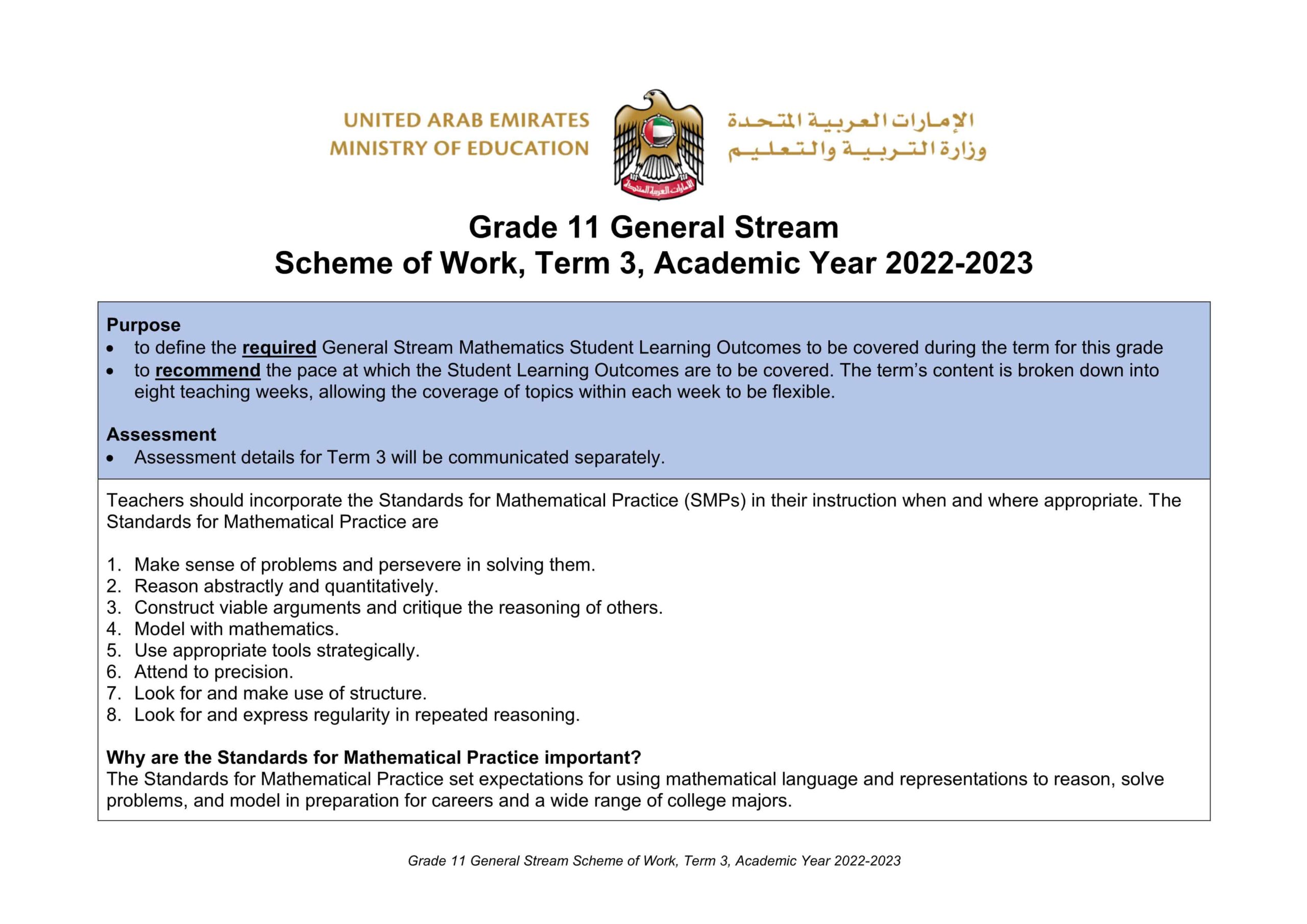 الخطة الفصلية الرياضيات المتكاملة الصف الحادي عشر عام الفصل الدراسي الثالث 2022-2023