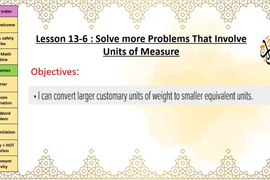 حل درس Solve more Problems That Involve Units of Measure الرياضيات المتكاملة الصف الرابع - بوربوينت