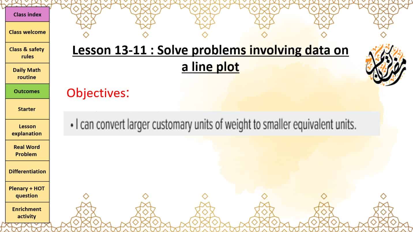 حل درس Solve problems involving data on a line plot الرياضيات المتكاملة الصف الرابع - بوربوينت