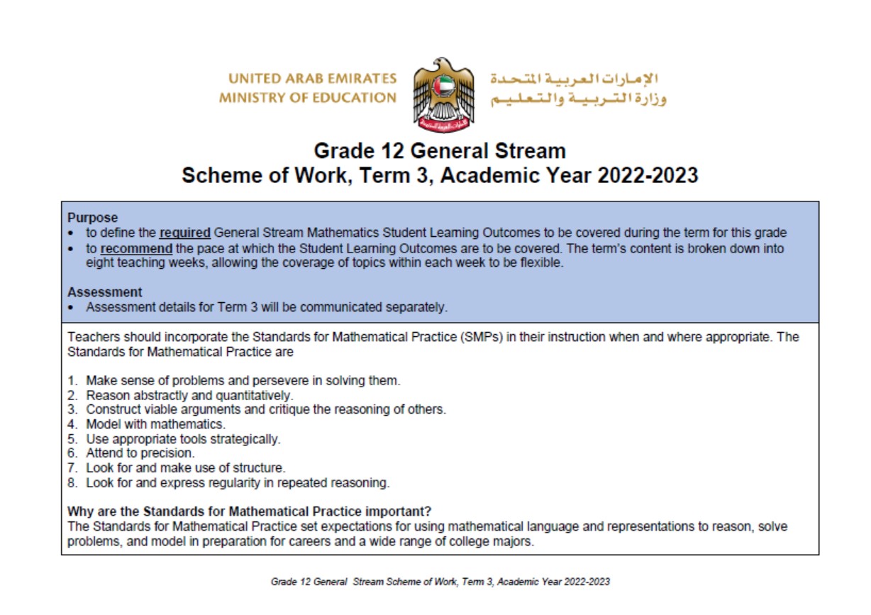 الخطة الفصلية الرياضيات المتكاملة الصف الثاني عشر عام الفصل الدراسي الثالث 2022-2023