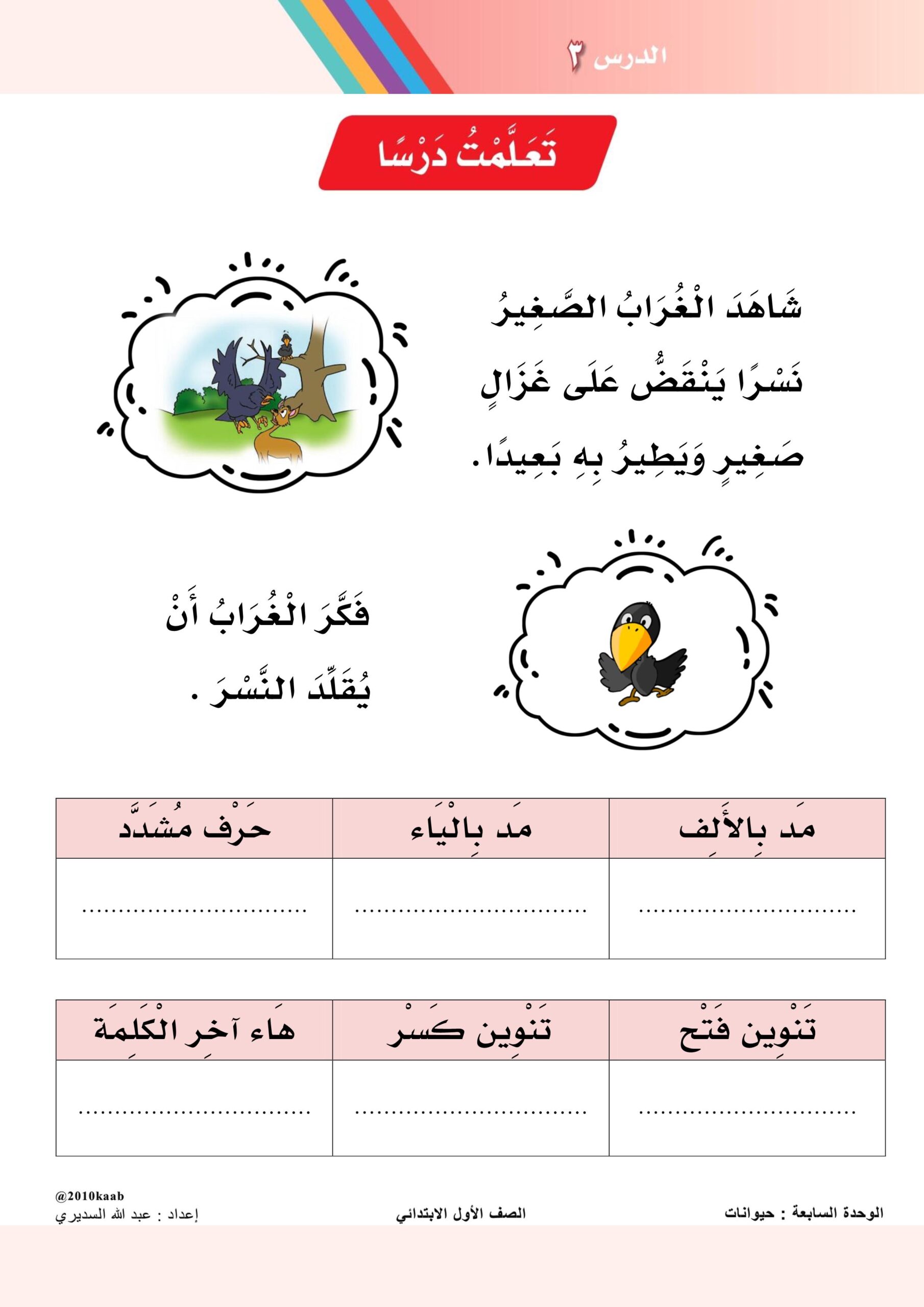 أوراق عمل تعلمت درسا اللغة العربية الصف الأول