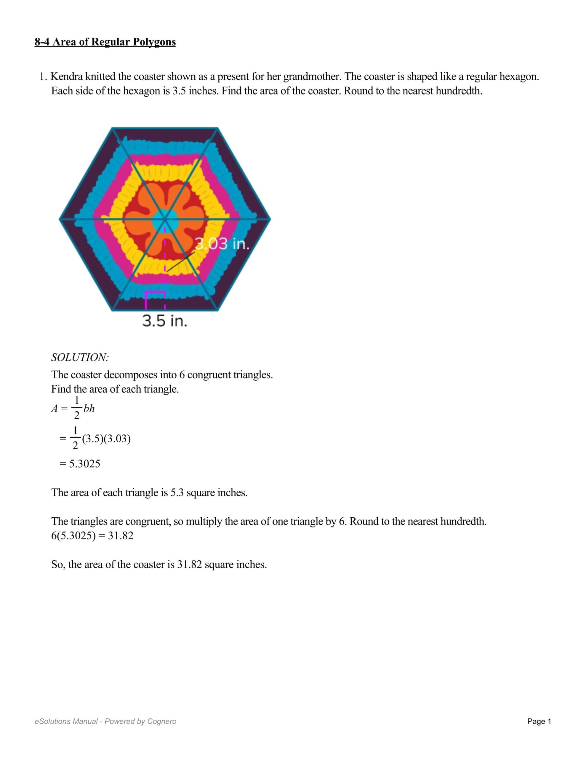 حل أوراق عمل Area of Regular Polygons الرياضيات المتكاملة الصف السادس