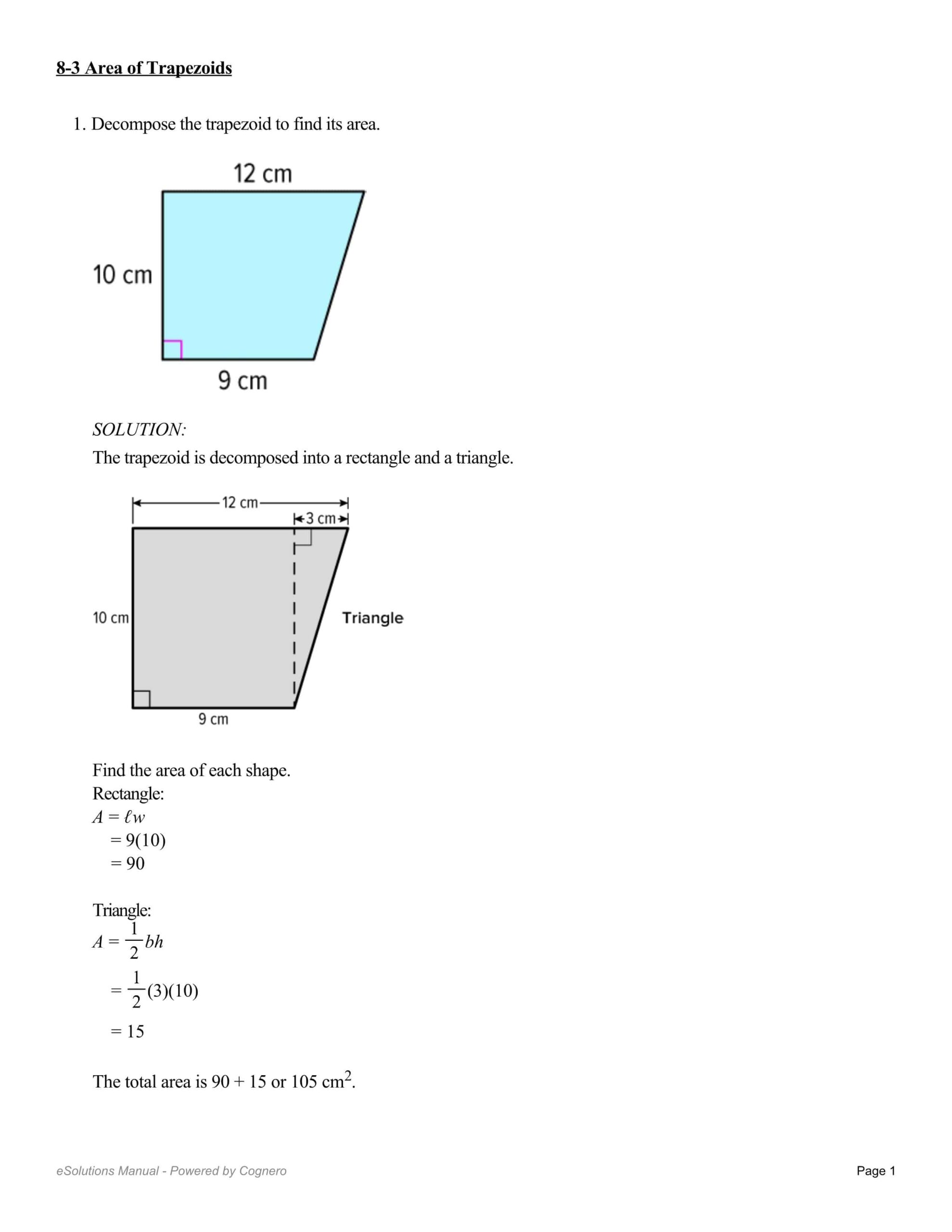 حل أوراق عمل Area of Trapezoids الرياضيات المتكاملة الصف السادس