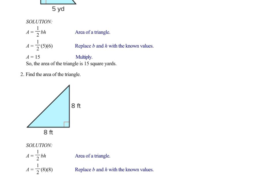 حل أوراق عمل Area of Triangles الرياضيات المتكاملة الصف السادس