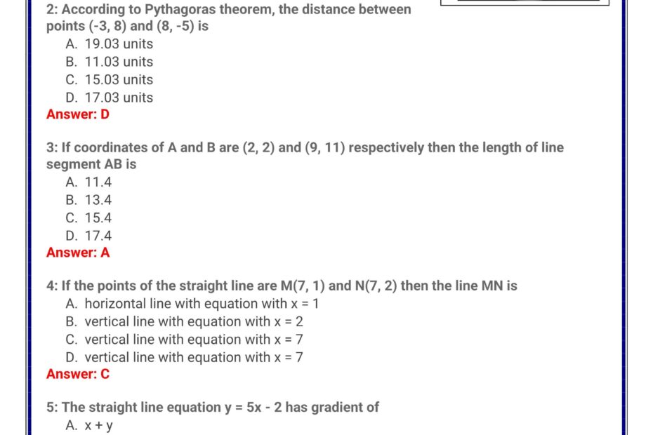 حل أوراق عمل Coordinate Geometry الرياضيات المتكاملة الصف الثاني عشر