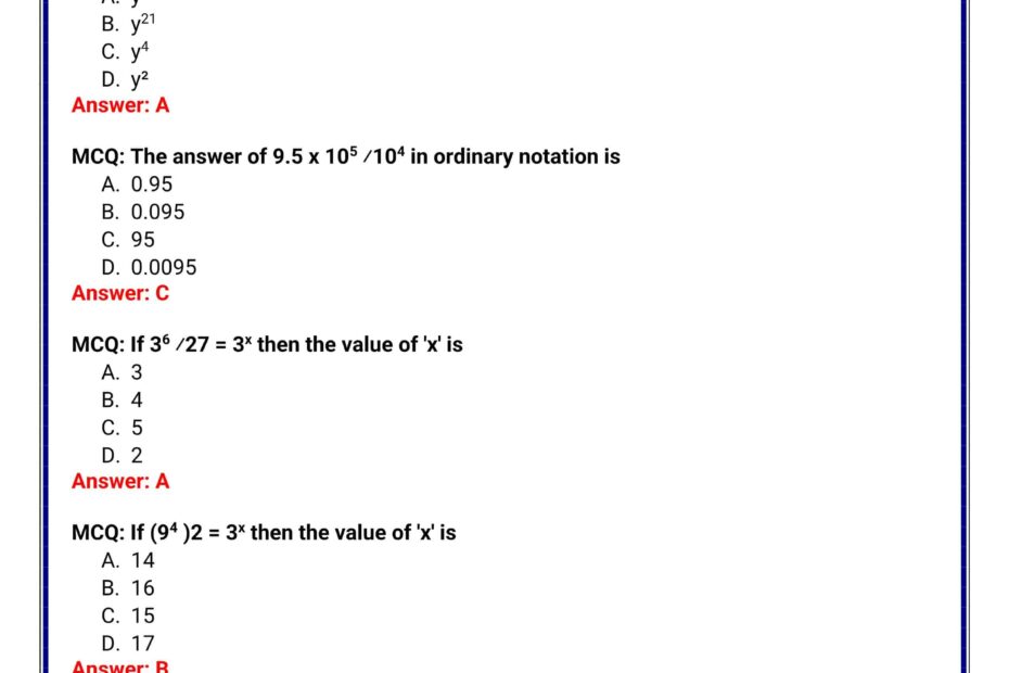 حل أوراق عمل Indices and Standard Form الرياضيات المتكاملة الصف الثاني عشر