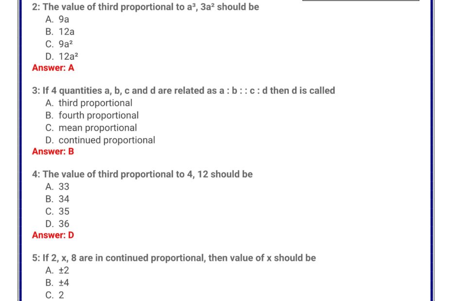 حل أوراق عمل Mean and Continued Proportion الرياضيات المتكاملة الصف الثاني عشر