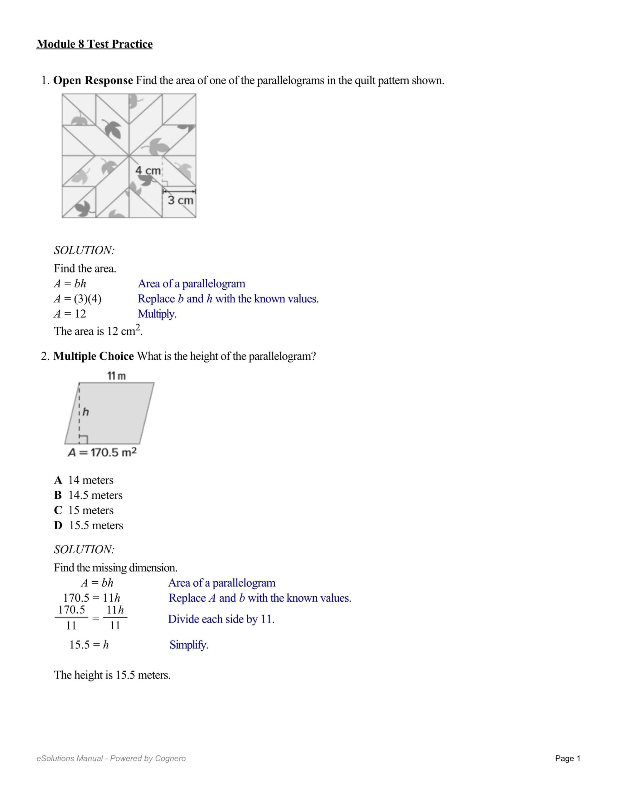 حل أوراق عمل Module 8 Test Practice الرياضيات المتكاملة الصف السادس