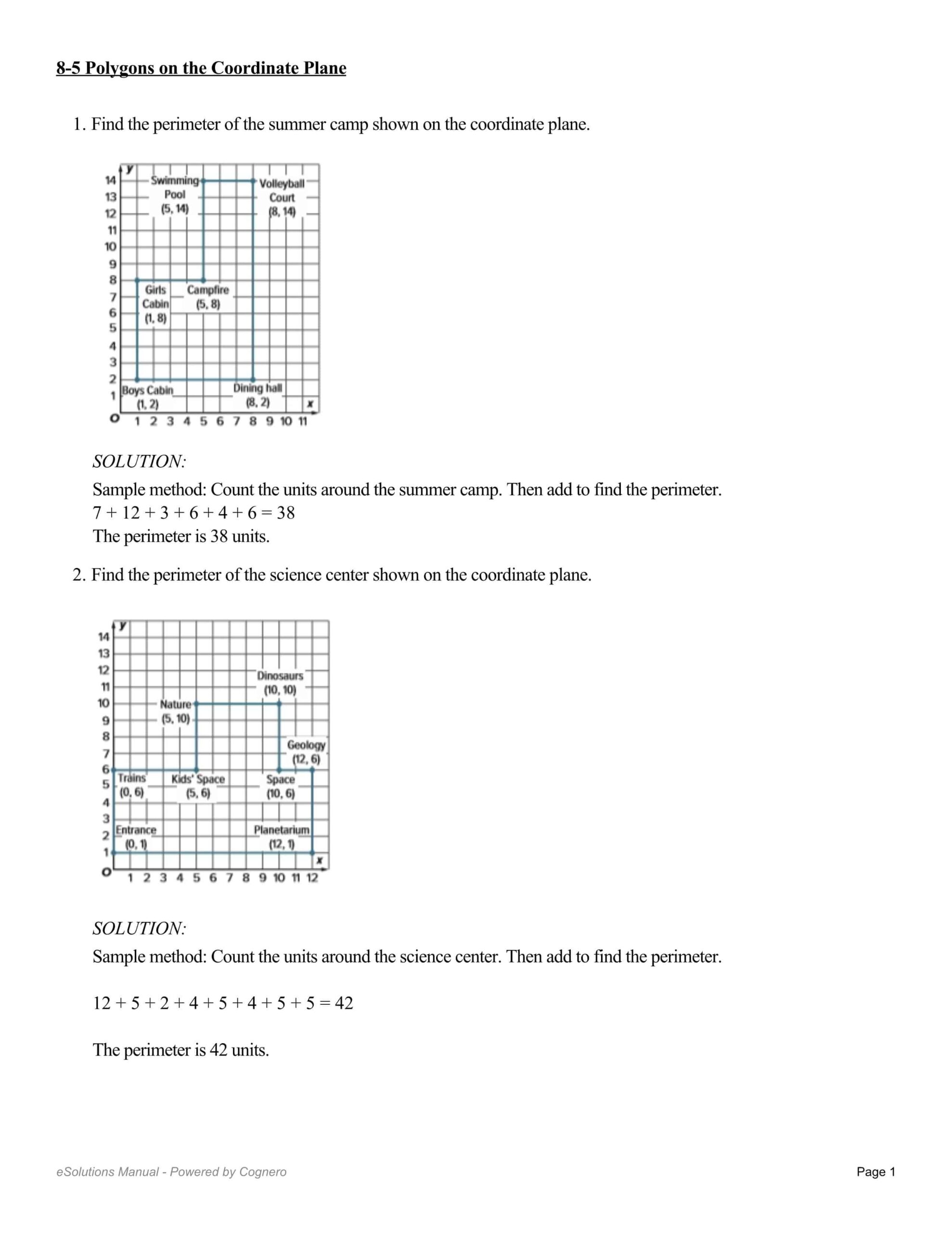 حل أوراق عمل Polygons on the Coordinate Plane الرياضيات المتكاملة الصف السادس