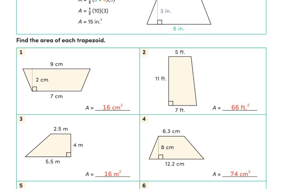 حل ورقة عمل Area of Trapezoids الرياضيات المتكاملة الصف السادس