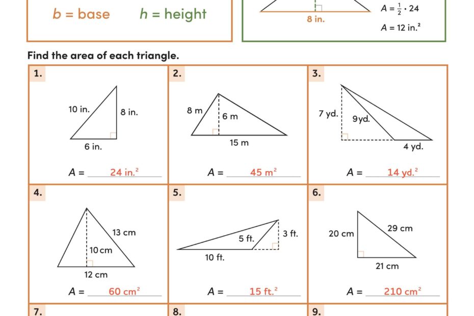 حل ورقة عمل Finding the Area of a Triangle الرياضيات المتكاملة الصف السادس
