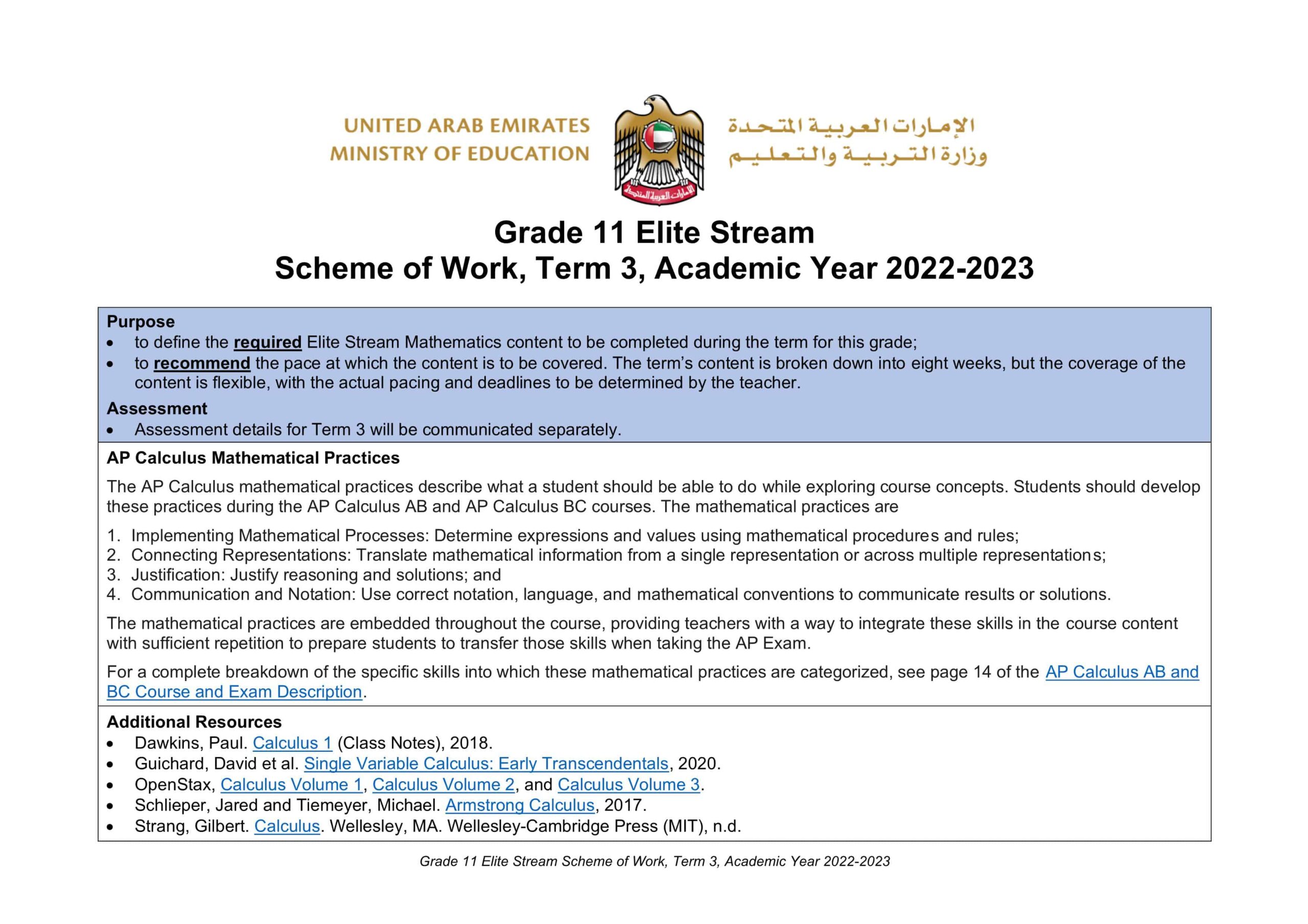 الخطة الفصلية الرياضيات المتكاملة الصف الحادي عشر Elite الفصل الدراسي الثالث 2022-2023