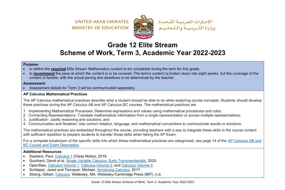 الخطة الفصلية الرياضيات المتكاملة الصف الثاني عشر Elite الفصل الدراسي الثالث 2022-2023