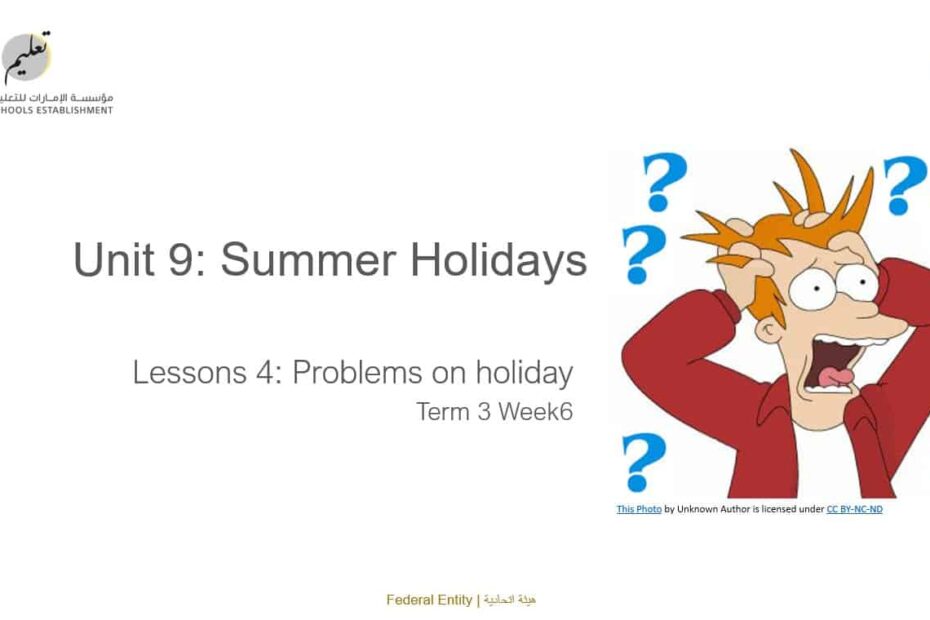 حل درس Problems on holiday اللغة الإنجليزية الصف التاسع عام - بوربوينت