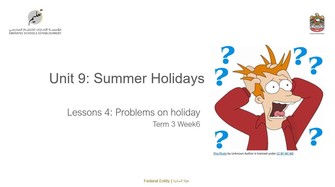 حل درس Problems on holiday اللغة الإنجليزية الصف التاسع عام - بوربوينت