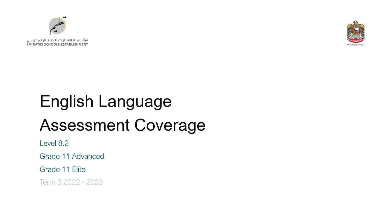 Coverage grammar & functional language Level 8.2 اللغة الإنجليزية الصف الحادي عشر Advanced & Elite - بوربوينت