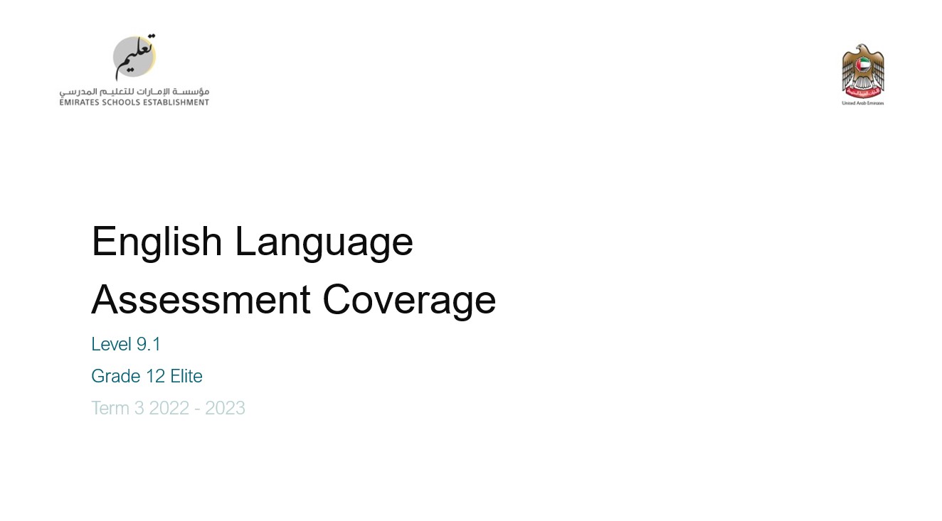 Coverage grammar & functional language Level 9.1 اللغة الإنجليزية الصف الثاني عشر Elite - بوربوينت