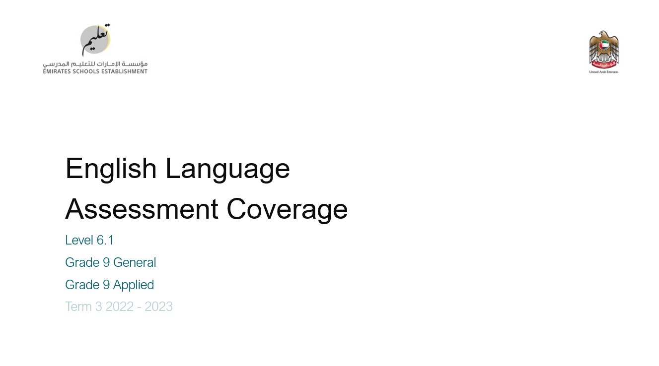 Coverage grammar & functional language Level 6.1 اللغة الإنجليزية الصف التاسع Applied & General - بوربوينت 