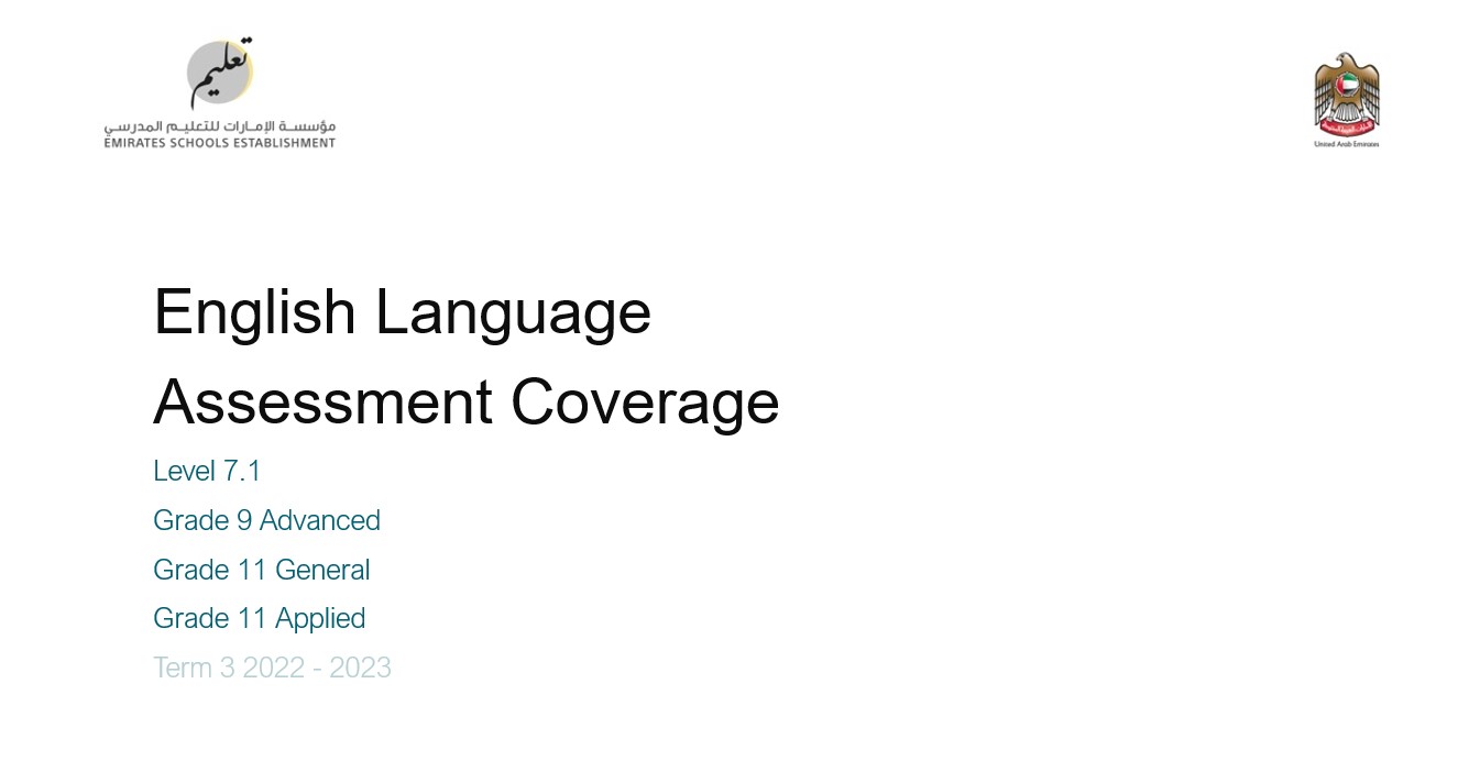 Coverage grammar & functional language Level 7.1 اللغة الإنجليزية الصف التاسع Advanced والحادي عشر General & Applied  - بوربوينت 