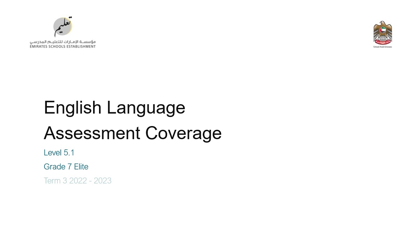 Coverage grammar & functional language Level 5.1 اللغة الإنجليزية الصف السابع Elite - بوربوينت 
