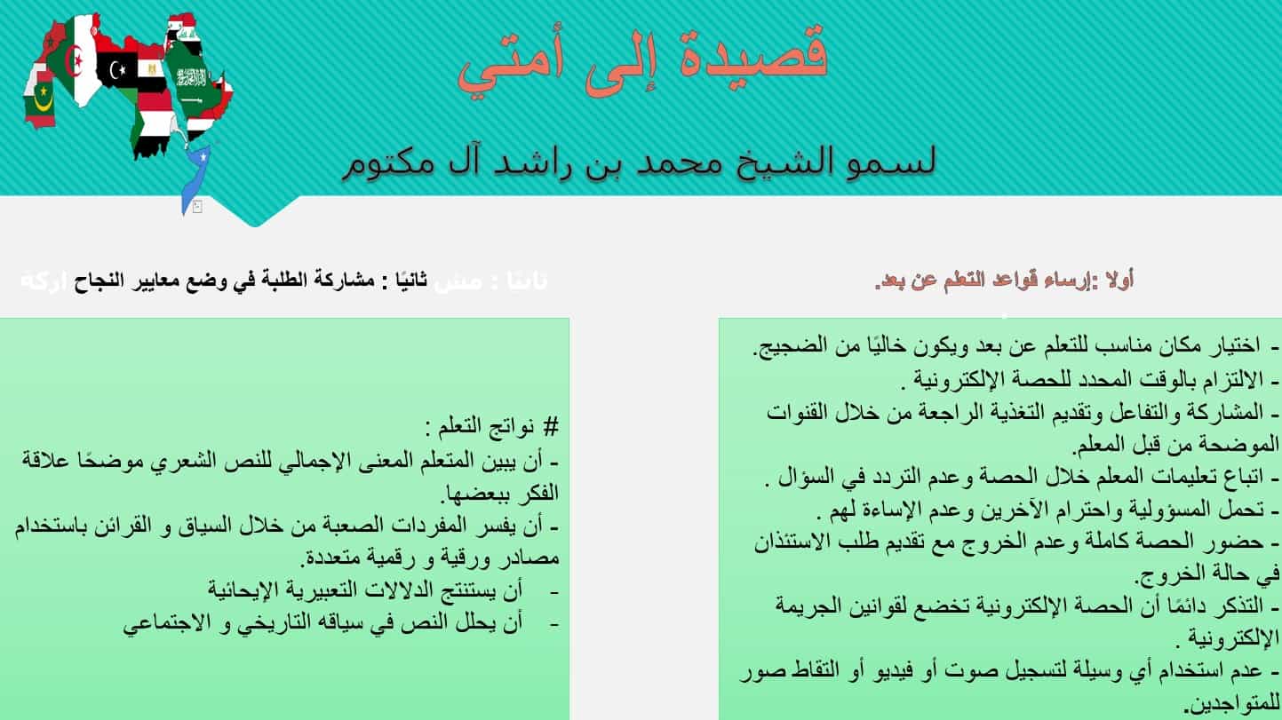 شرح قصيدة إلى أمتي اللغة العربية الصف الحادي عشر - بوربوينت 