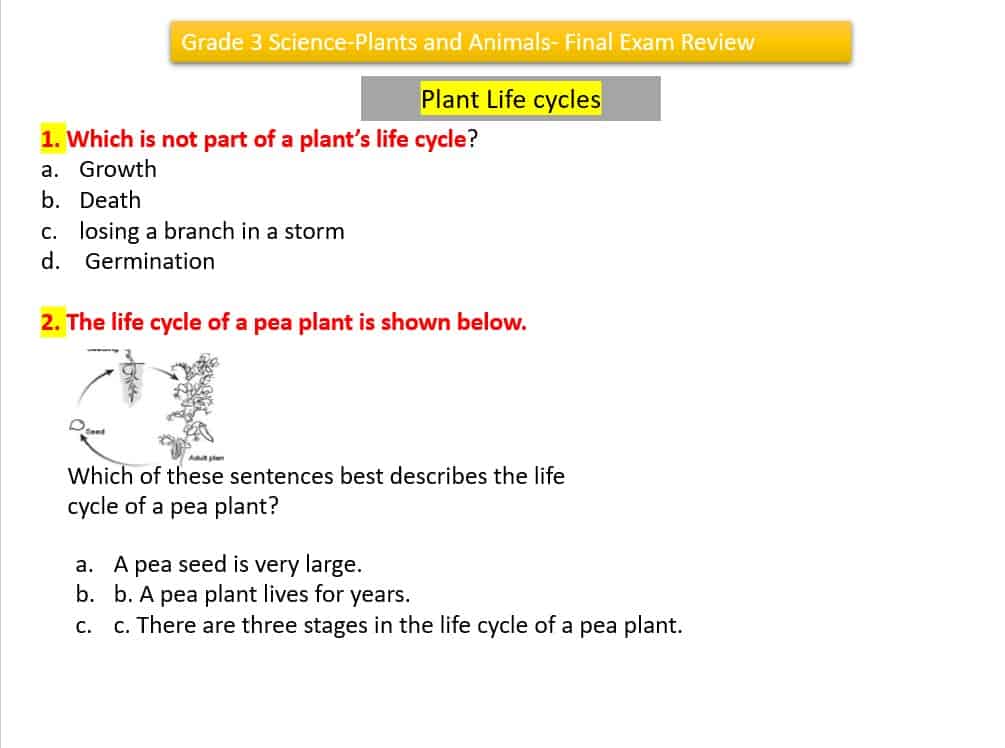 مراجعة Plants and Animals Final Exam Review العلوم المتكاملة الصف الثالث - بوربوينت