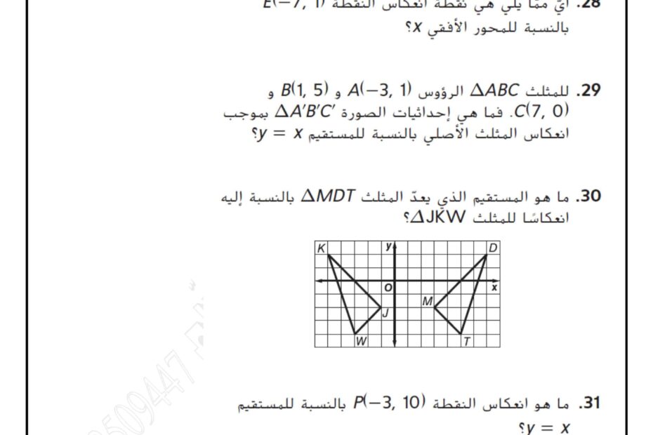 حل أسئلة هيكلة امتحان الرياضيات المتكاملة الصف الحادي عشر عام